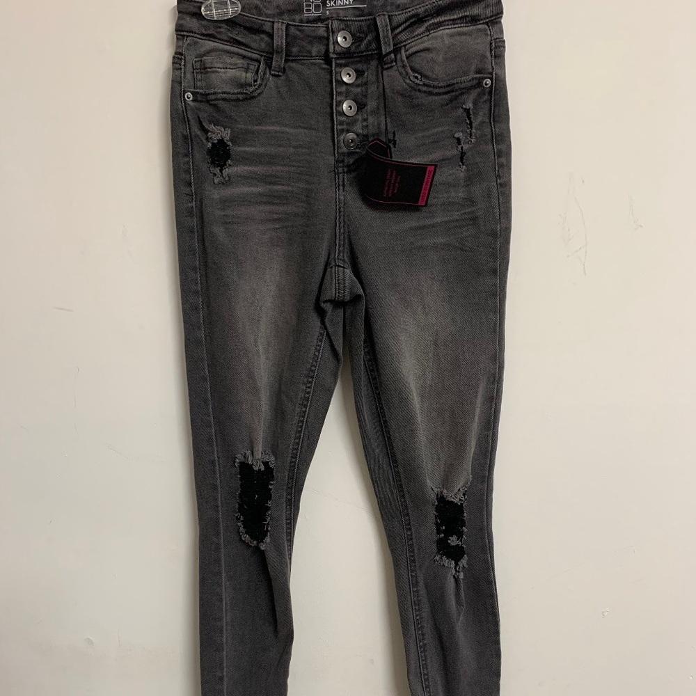 Distressed Button Up Black Jeans